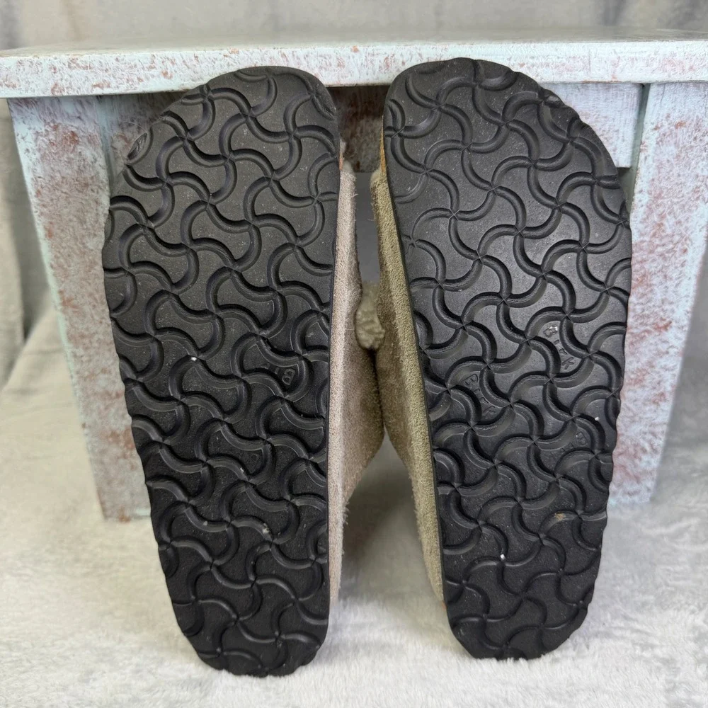 Birkenstock Arizona Shearling Sandals Womens 37 Taupe Suede Double Strap Slides